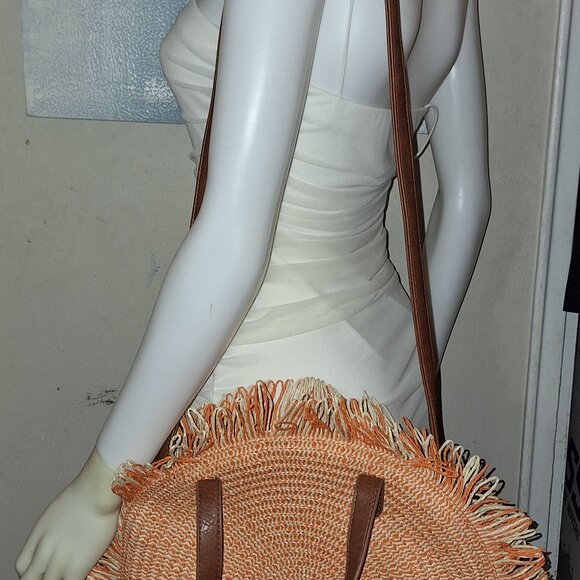 Round Straw Bags Women Rattan Handbags Handmade Woven Tote Wicker Shoul - Picture 9 of 11